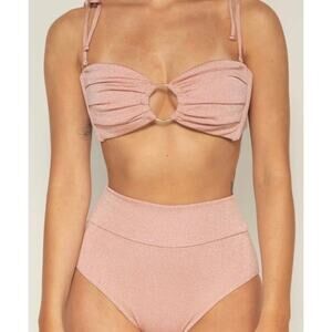 Montce Prima Pink Sparkle Bandeau Bikini Set High Rise Bottoms Small NWT